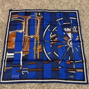 Hermes Scarf Stole La Berline Bayadere Blue Cobalt Carriage Silk Auth New 90 cm